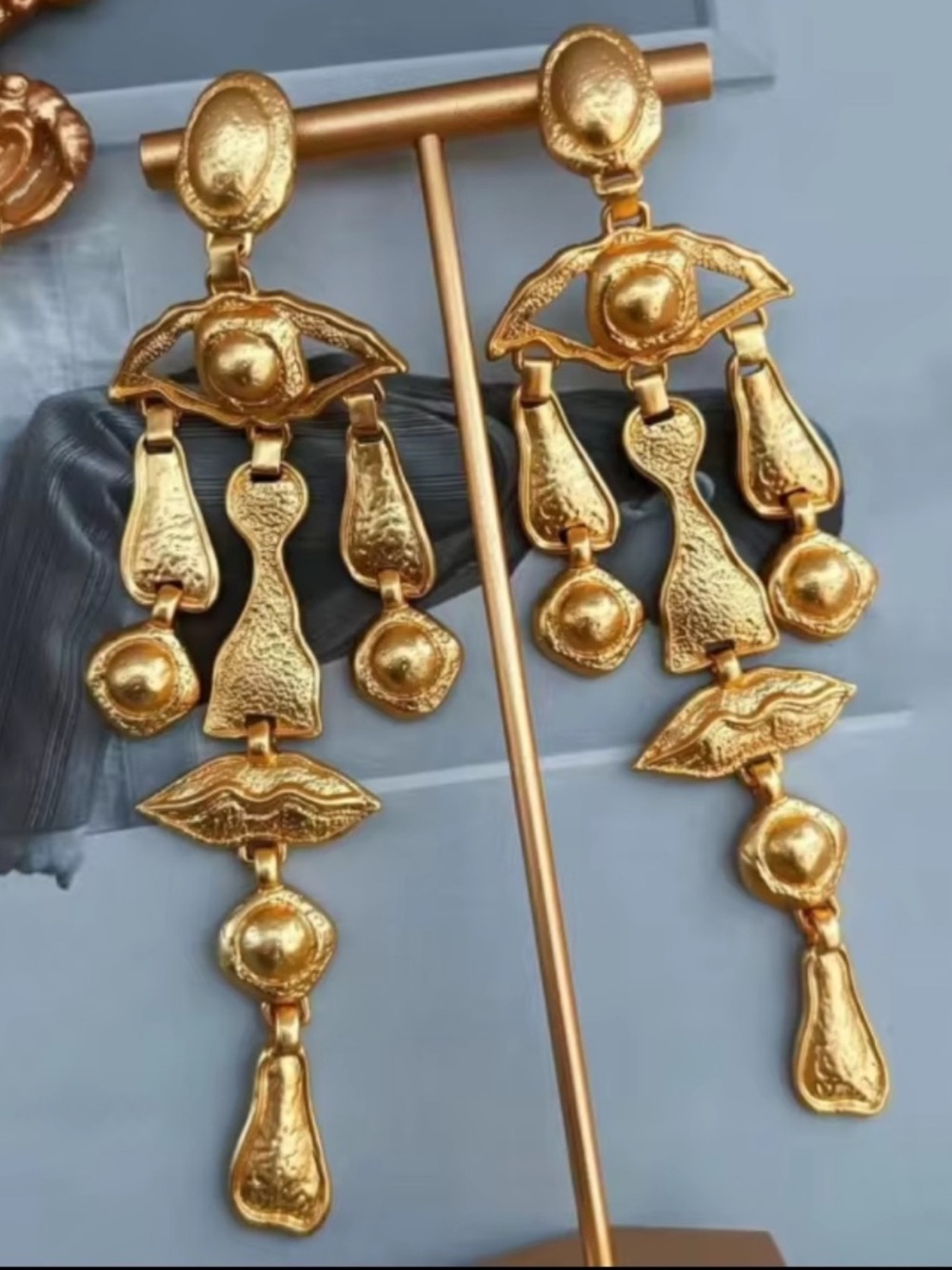 Surrealist Mosaic Face Chandelier Earrings - Picture 7 of 7